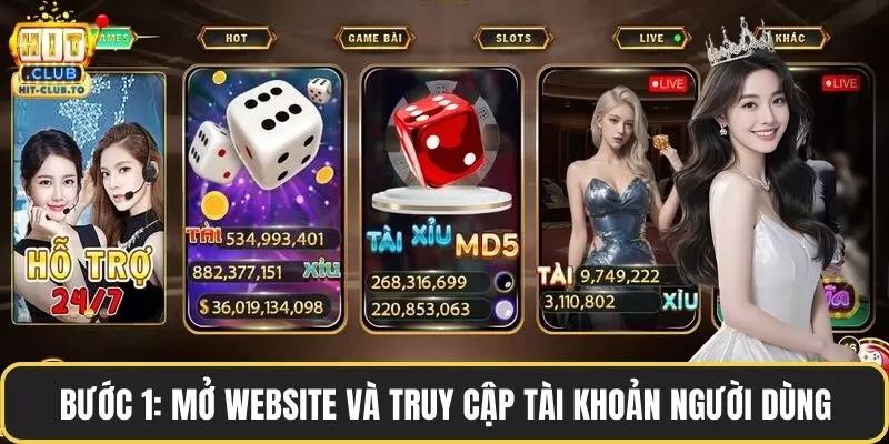 Bước 1: Mở website và truy cập tài khoản người dùng